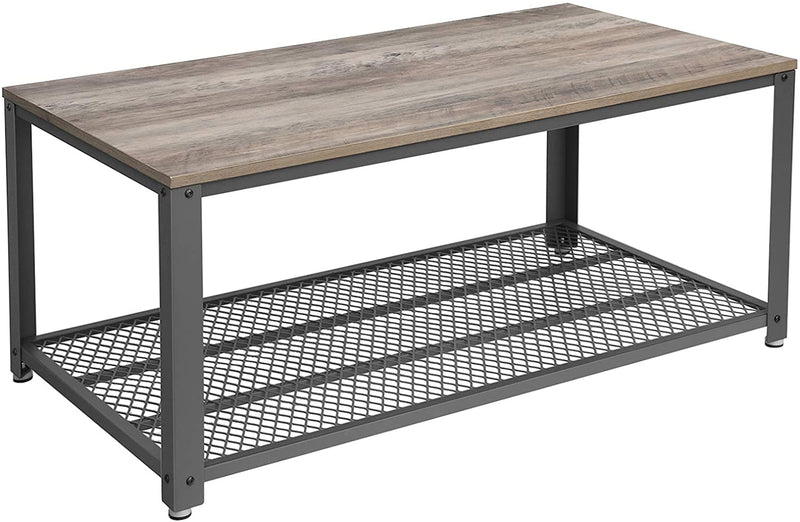 Salontafel, Salontafel Met Grote Legplank, Bijzettafel, Stabiel, Met Metalen Frame, , Houtlook, Grijs-Grijs