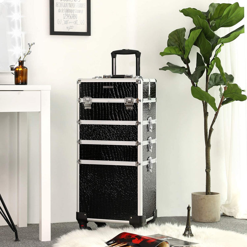 Trolley Cosmetische Hoes, Aluminium make-uphoes, schoonheidskoffer, zwart JHZ06B