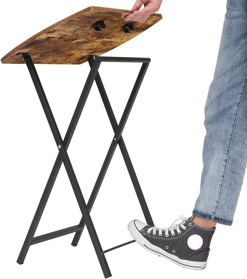 Bijzettafels, 2-delige set, eettafel voor eten, laptoptafel, industrieel, kleine nachtkastje, rustieke bruin EBF17BZP201