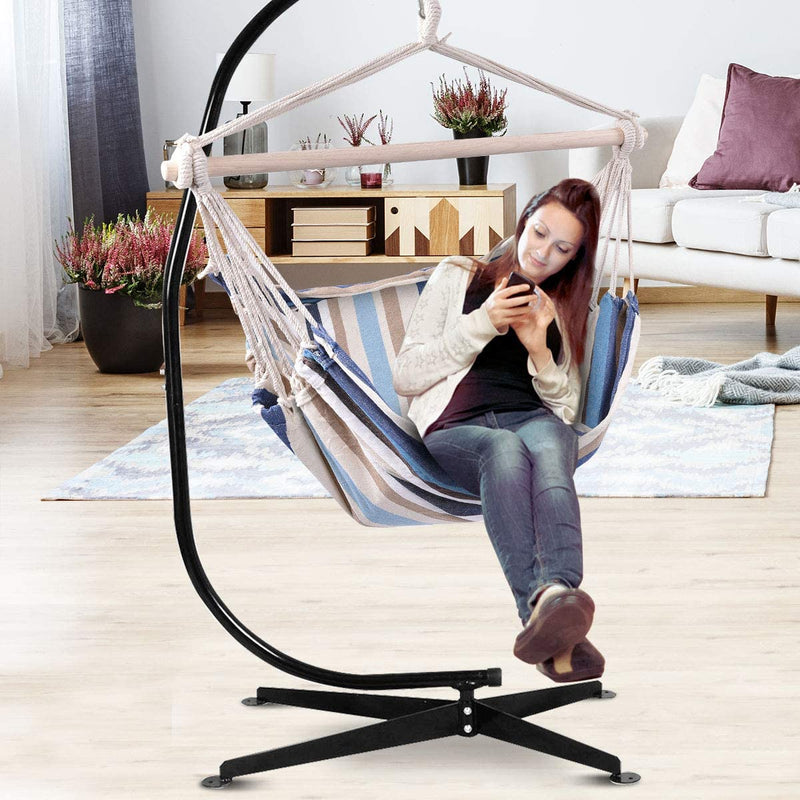 Hangstoel, opknoping touw schommel zitplaats met 2 kussens,  max 150kg  (Beige)