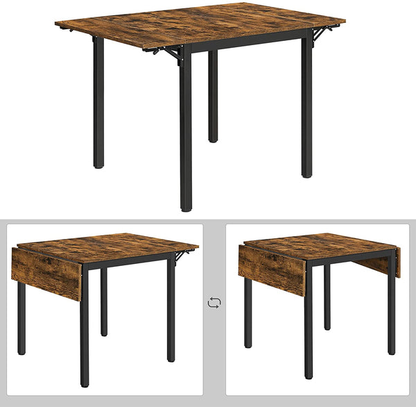 Eettafel, inklapbare keukentafel voor 2-4 personen, voor kleine ruimtes, vintage bruin-zwart KDT077B01