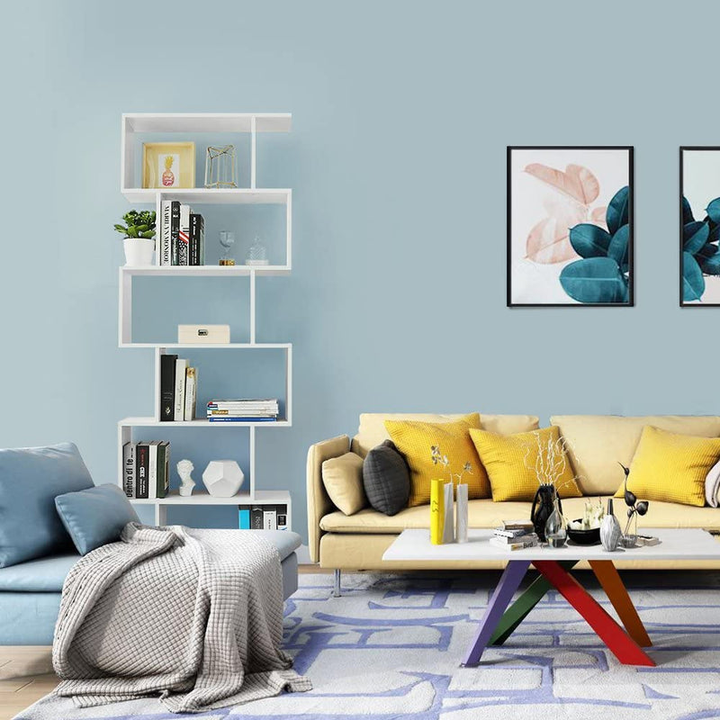 Boekenkast, met 6 niveaus, vrijstaand, kantoorplank, decoratieve plank, , wit LBC61WT