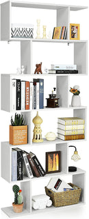 6-Laags boekenkast, vrijstaande S-vormige boekenplank met anti-kantelbeveiliging,  (Wit)