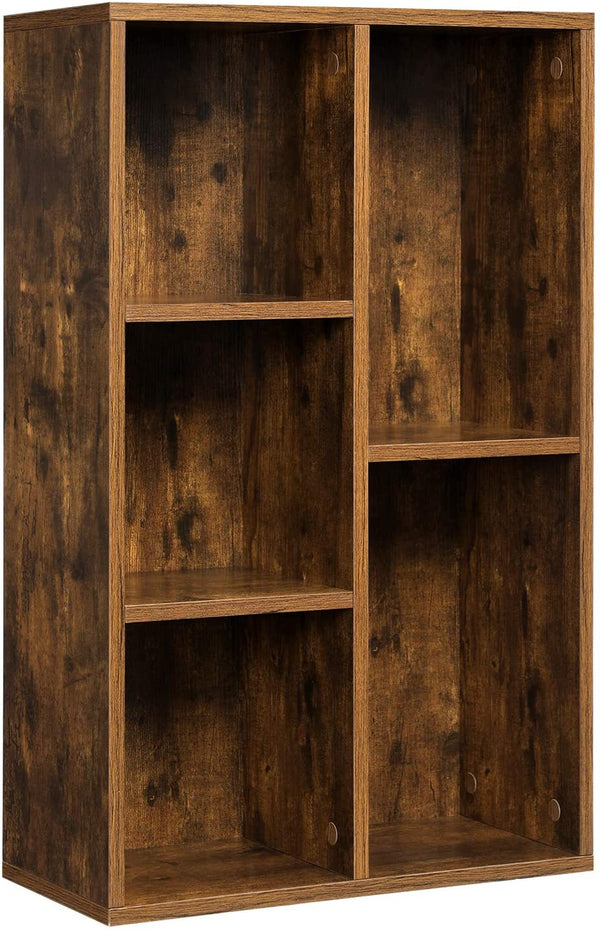 Boekenplank, staand, met 5 vakken, voor woonkamer, studeerkamer, kinderkamer, kantoor, als kamerscherm, 50 x 24 x 80 cm, vintage bruin LBC025X01
