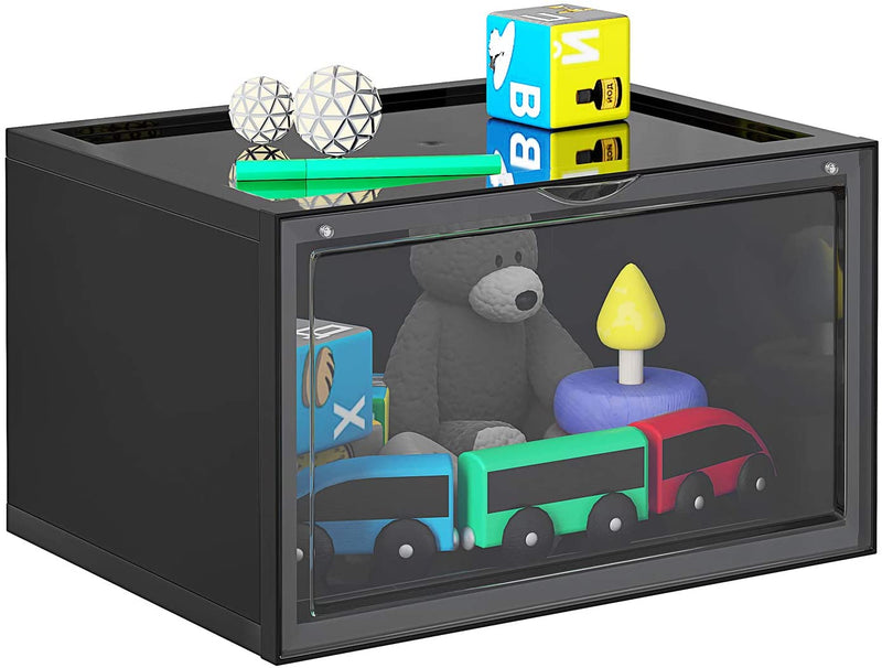 schoendozen, set van 6, stapelbare schoen organizers, plastic dozen met transparante deur, schoenopslag, voor schoenen tot maat 46, 36 x 28 x 22 cm, zwart LSP06CB