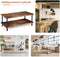 Koffietafel, salontafel, ouderwets cocktail tafel met dik tafelblad, industriële stalen buispoten & 2-laagse opslagplank, , rustiek bruin
