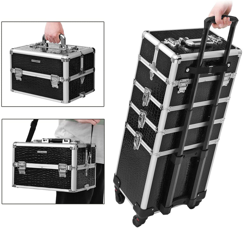 Trolley Cosmetische Hoes, Aluminium make-uphoes, schoonheidskoffer, zwart JHZ06B