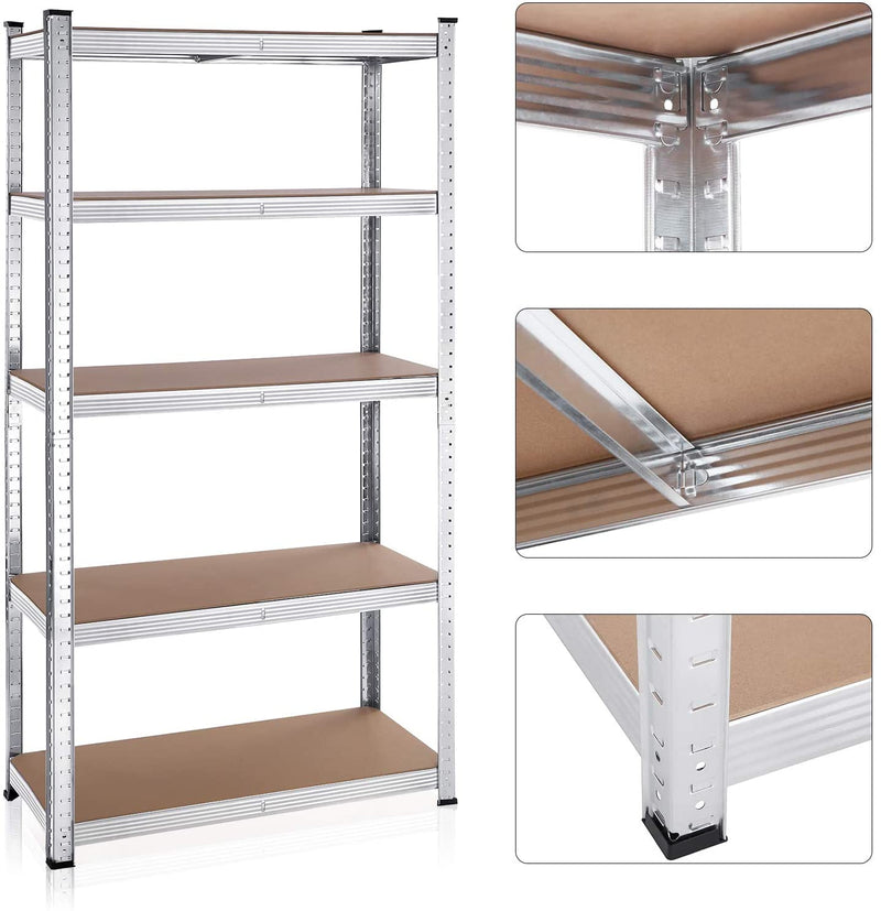 Storage planken, zware lasten, set van 2, kelderrekken, 180 x 90 x 40 cm, tot 875 kg belastbaar, planken, steekplanken, versterkt stalen frame, 5 verstelbare planken, zilver GLR040E02
