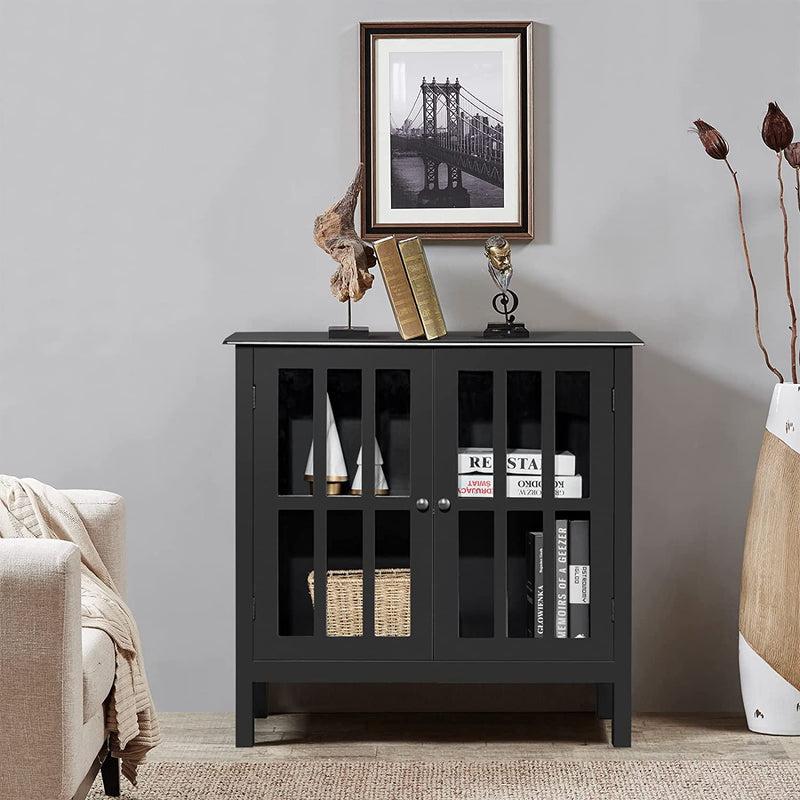 Dressoir, opbergkast met glazen deur, consoletafel keukenkast zijkast, commode  80,5 x 35 x 78 cm (Zwart)