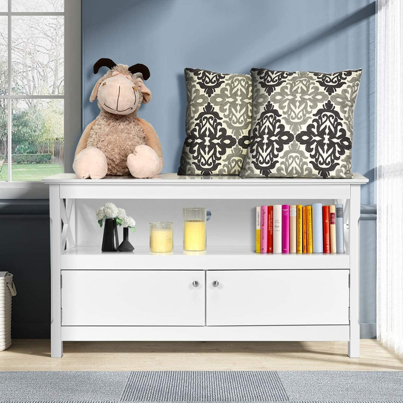 TV Meubel -lowboard, houten opbergconsole, moderne vrijstaande tv-kast, media entertainment center, multifunctionele home woonkamer tv-meubel, tv-plank met draad gat (Wit)