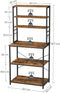 keukenplank, staand rek met planken, met 6 haken en metalen frame, industrieel ontwerp, voor magnetron, kookgerei, 80 x 40 x 167 cm, vintage bruin-zwart KKS019B01