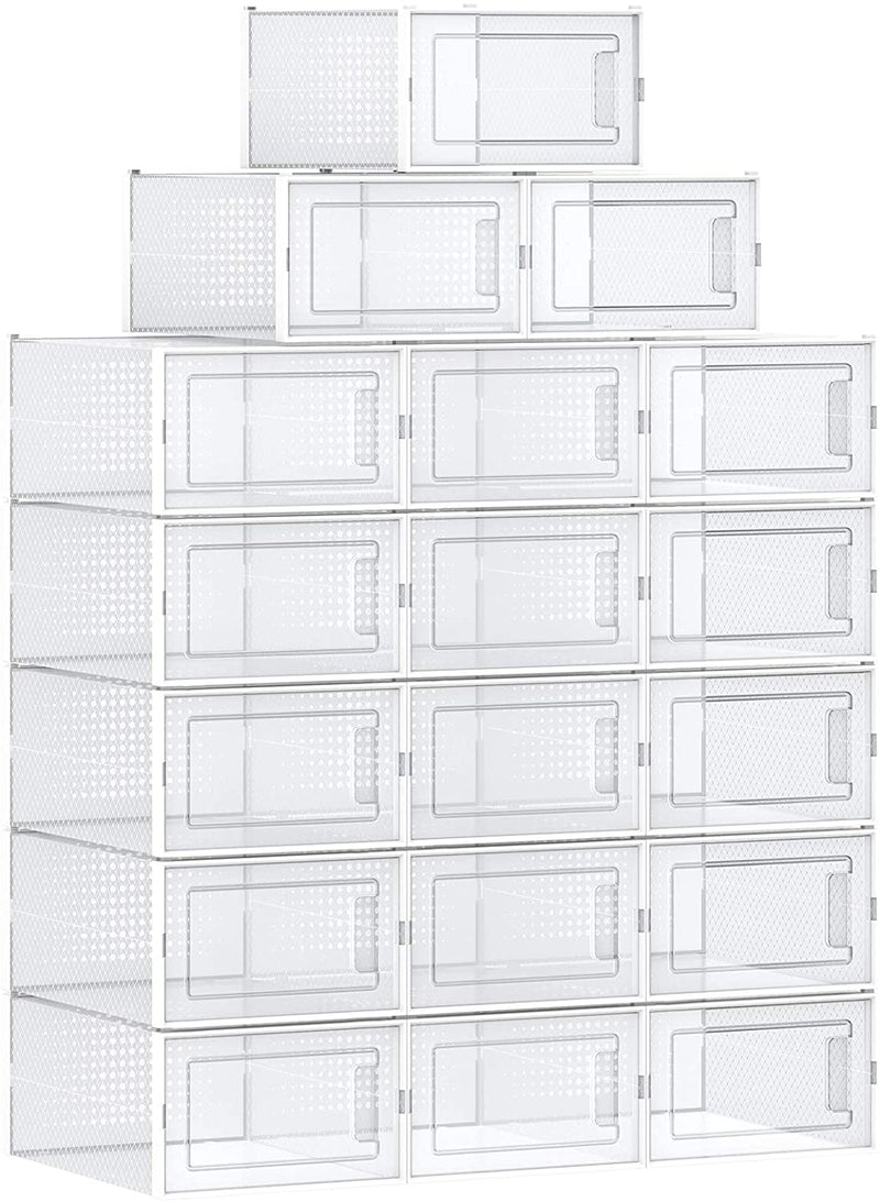 Schoenendozen, opbergdozen voor schoenen, schoenenorganizer, kunststof dozen, opvouwbaar en stapelbaar, voor schoenen tot maat 44