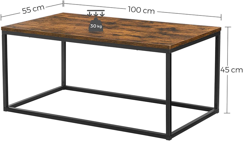 Salontafel,  stalen frame, 100 x 55 x 45 cm, eenvoudige montage, , vintage bruin-zwart LCT052B01