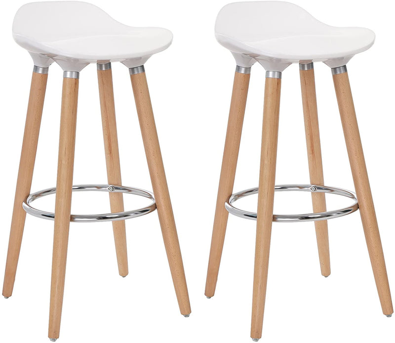 Set van 2 barkrukken zithoogte 73 cm barkruk poten van beuken zitschaal van kunststof wit LJB20W