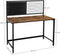 Computertafel, bureau, met raster en opbergvakken van stof, stalen frame, 118 cm lang, bruin-zwart LWD068B01