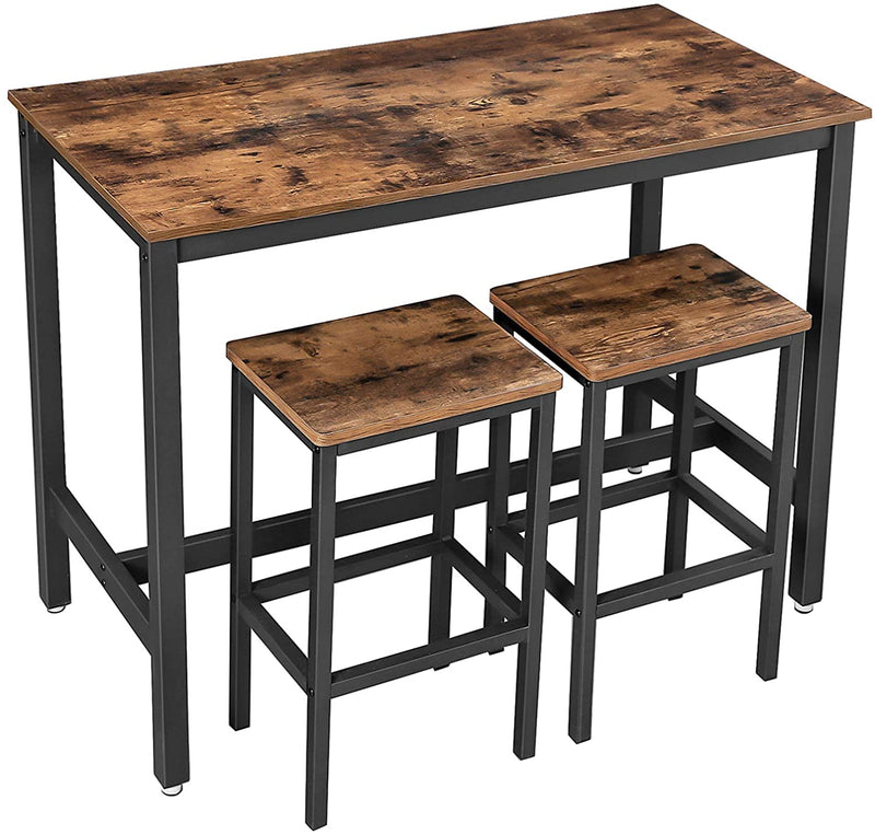 bartafel set, bartafel met 2 barkrukken, aanrecht met barstoelen, keukentafel en keukenstoelen in industrieel ontwerp, voor keuken, 120 x 60 x 90 cm, vintage, donkerbruin LBT15X