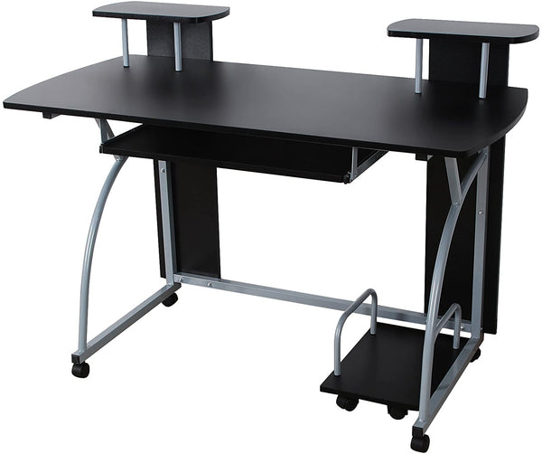 Bureau Computertafel met wielen PC-tafel met toetsenbordverlenging 2 legborden 120 x 59 x 90 cm LCD812B