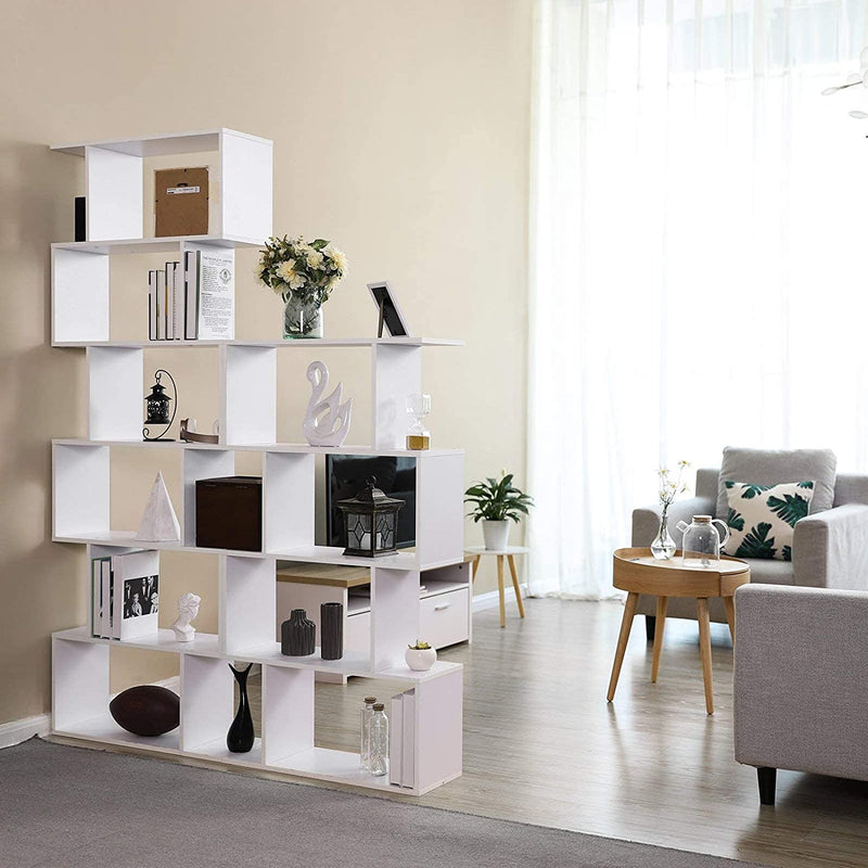 Boekenkast, met 6 niveaus, vrijstaand, kantoorplank, decoratieve plank, , wit LBC61WT