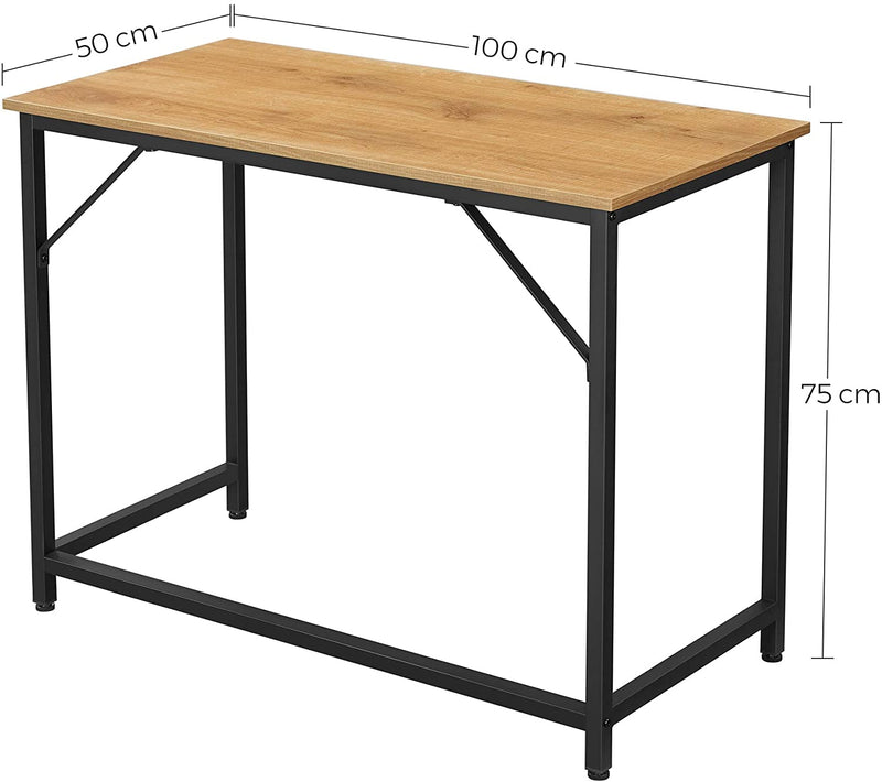 Bureau, computer bureau, smal kantoor bureau, 100 x 50 x 75 cm, , honingbruin-zwart LWD041B05
