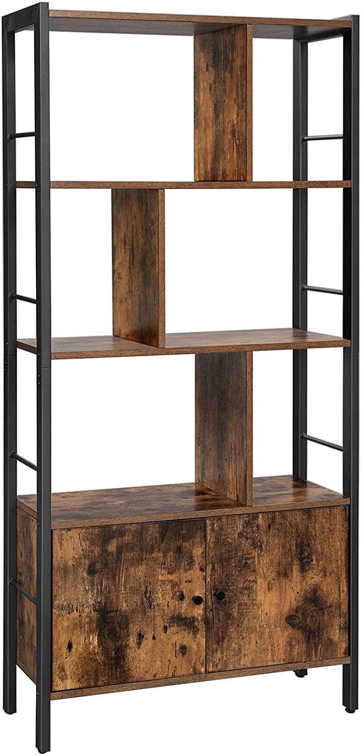 Boekenkast, boekenkast met 4 open legplanken, , stalen frame,  bruin-zwart