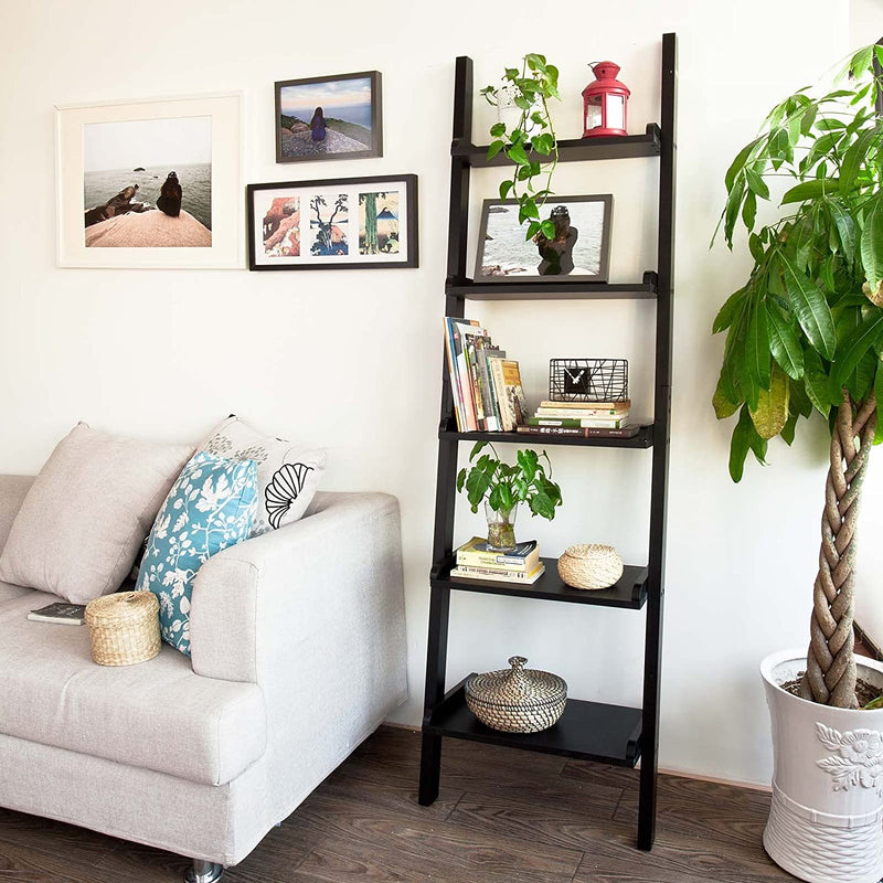 Ladderrek - Opbergplank - Decoratie - Veelzijdig - Ladderplank - Boekenkasten - Zwart - 56x189x27cm