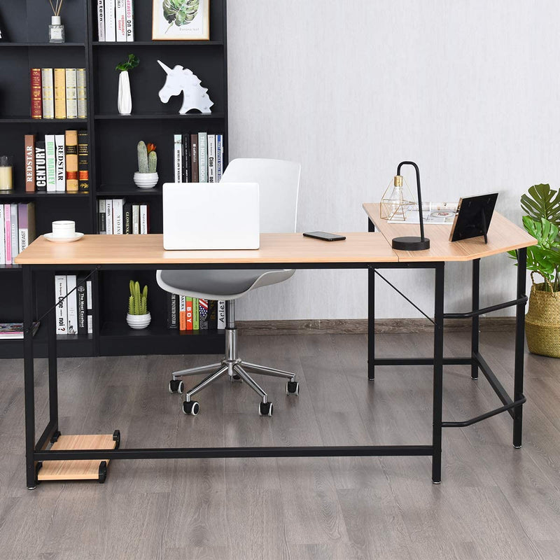 L-vormige Hoekbureau computertafel met CPU-standaard, 125 x 168cm (Natuurlijk)