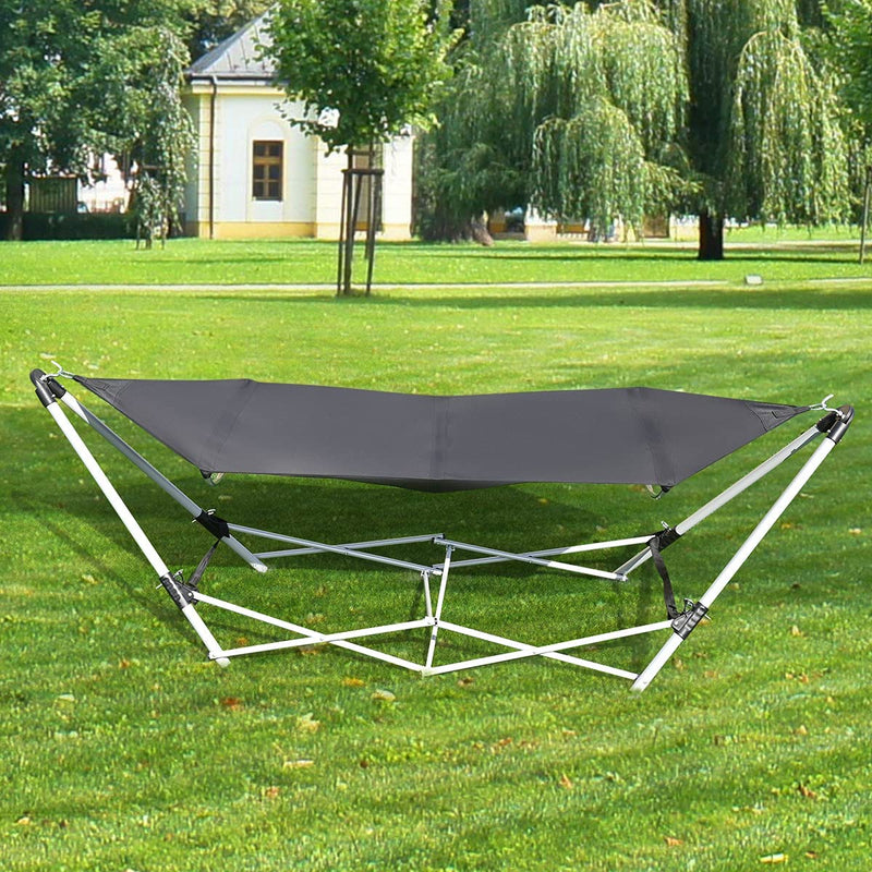 Draagbare opvouwbare hangmat, buiten afneembare opvouwbare hangmat met vrijstaande frame inclusief draagtas voor eenvoudig reizen, perfect voor achtertuin zwembad strand wandelen kamperen (Zwart)