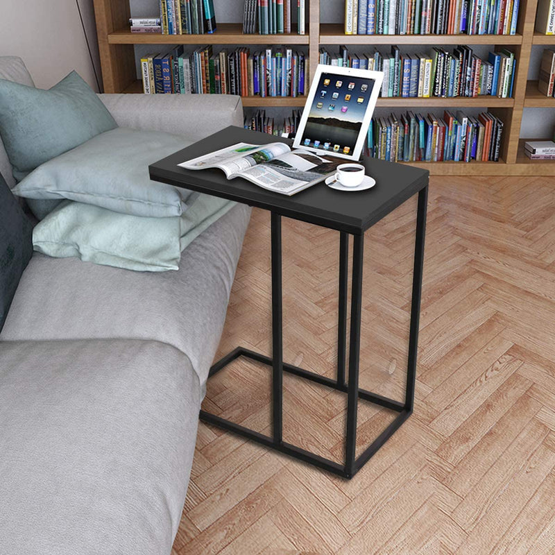 Industriële Bijzettafel Nachtkastje, Zwart Hout Laptop Tafel Nachtkastje,