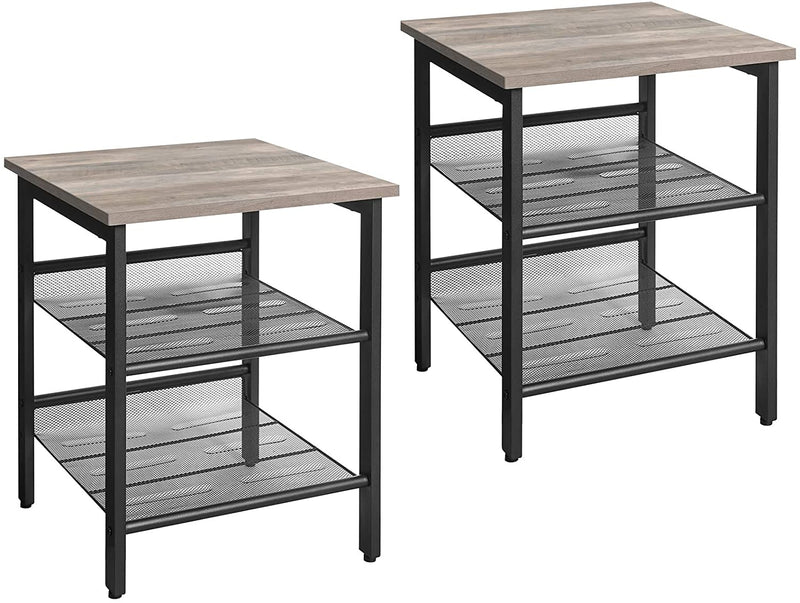 Nachtkastjes, set van 2 bijzettafels, set, kleine salontafels met verstelbare , groen-zwart LET024B02