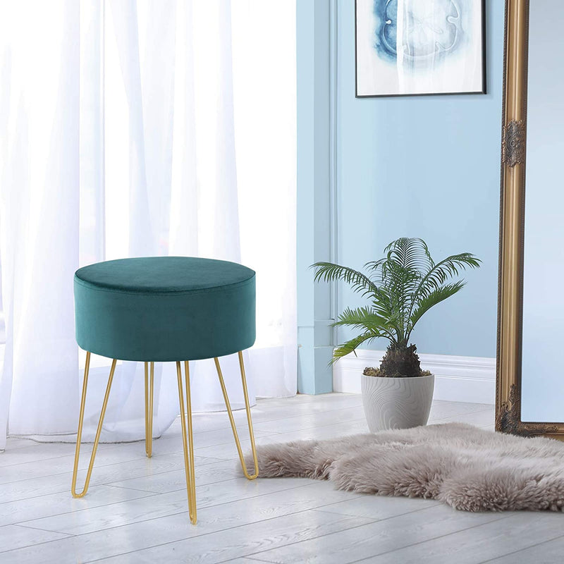 Moderne ronde fluwelen voetensteun kruk, fluwelen ottomaans  (Diepgroen)