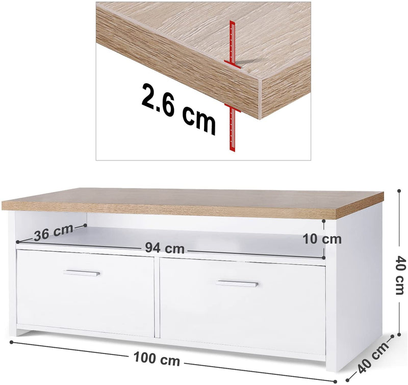 tv-tafel, tv-kast met compartimenten en vouwdeuren, tv-kast, tv-bord, lowboard, tafel tv-meubelen wit houtkleurig LTC01WN