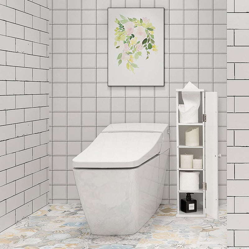 badkamerkast, toilet tissue opberg toren toiletpapier houder met 3 afneembare planken,badkamer (Wit)