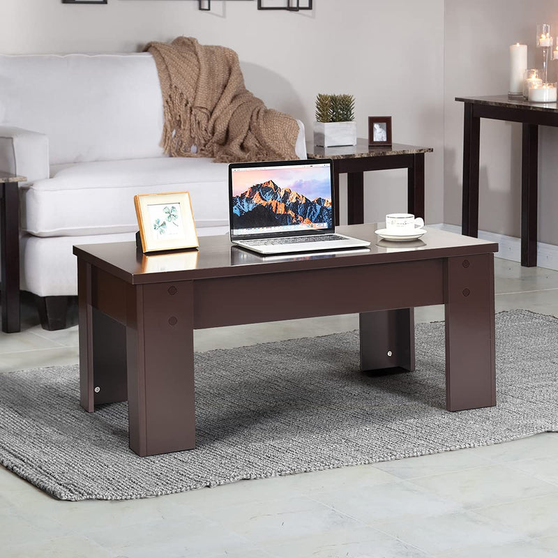 Lift bovenzijde salontafel, koffietafel in hoogte verstelbare, met verborgen opbergvak, cocktailtafel, met lift tafelblad voor woonkamer (Bruin)