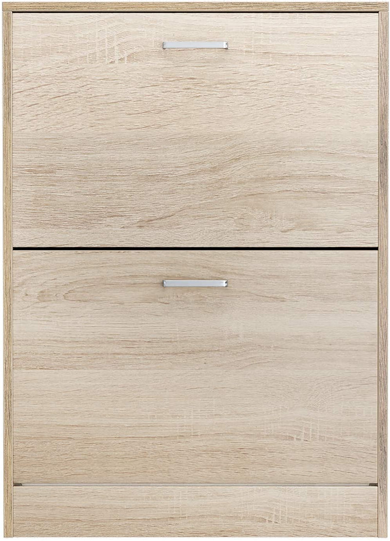 Schoenenkast met 2 kleppen, schoenenkipper, scheidingswanden verstelbaar en afneembaar, voor 12 paar damesschoenen of 8 paar herenschoenen, kleine hal, 60 x 24 x 83,5 cm, eiken