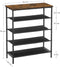 Schoenrek, 5 niveaus, schoenenrekken, smal, metalen frame, 4 legplanken van polyester stof,  bruin-zwart LBS036B01