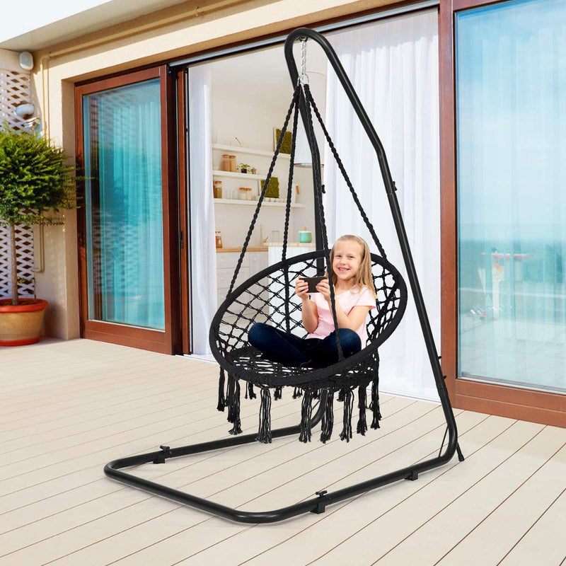 Hangstoel, katoenen touw macrame hangende schommelstoel voor woonkamer, tuin, balkon, scandinavische stijl, capaciteit van 150 kg (Zwart