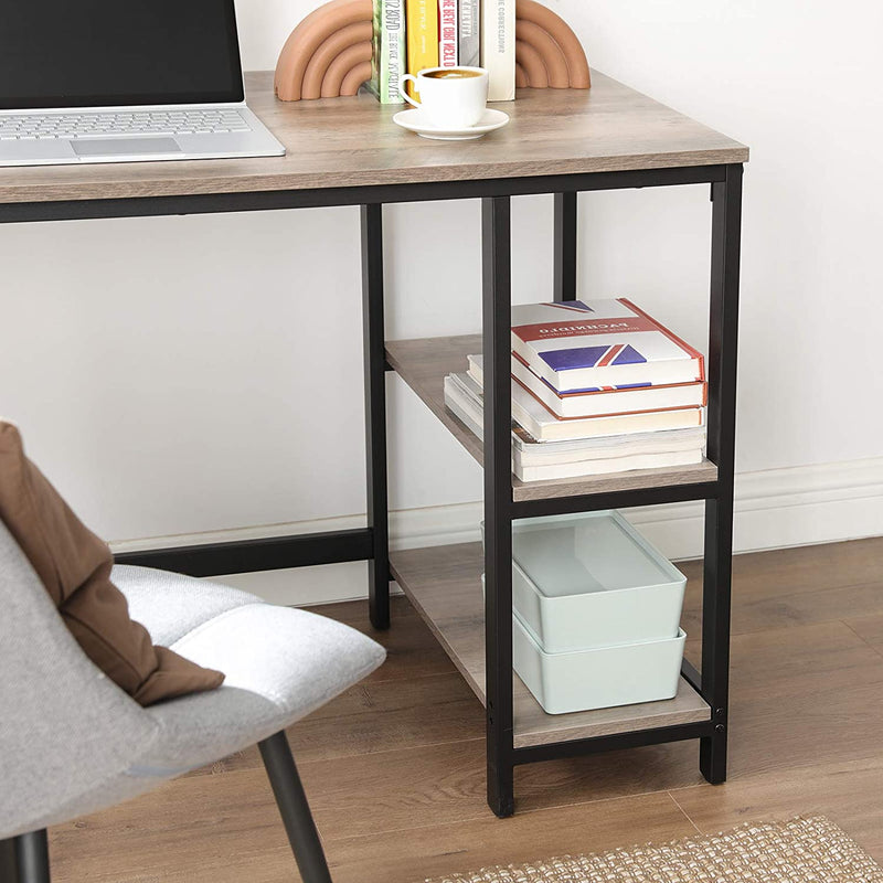 Bureau, L-vormig computerbureau, hoekbureau met 2 planken,  grijs-zwart LWD72MB