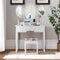 Kaptafel met opvouwbare spiegels, elegante make-up tafel en kussen set met 7 lades en open plank, kaptafel set voor thuis, appartement (Wit)
