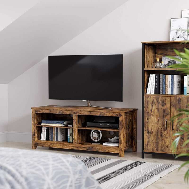 tv-plank, tv-meubel, met gaten voor kabels, open vakken, voor gameconsoles, dvd's, in de woonkamer, vintage bruin LTC004B01