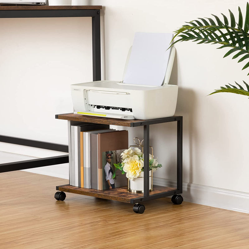 Printertafel, printerstandaard met verstelbare poten en vergrendelbare wielen, printerwagen industrieel design, 42 x 28 x 33 cm, voor kantoor, fax, kopieerapparaat, scanner EBF42PS01