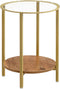 Bijzettafel, salontafel, rond, met 2 planken, van glas, voor woonkamer, slaapkamer, hazelnootbruin-goud LET204A03