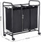 Wasmand, wasverzamelaar met 3 afneembare stoffen zakken, wasbak op wielen, wasserette, stevig, 3 x 44 liter, zwart LSF003B