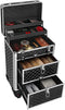 Cosmetic Case Trolley, professionele make-up case, kapperskoffer met 4 uitneembare universele wielen, make-up case, zwart JHZ08BK