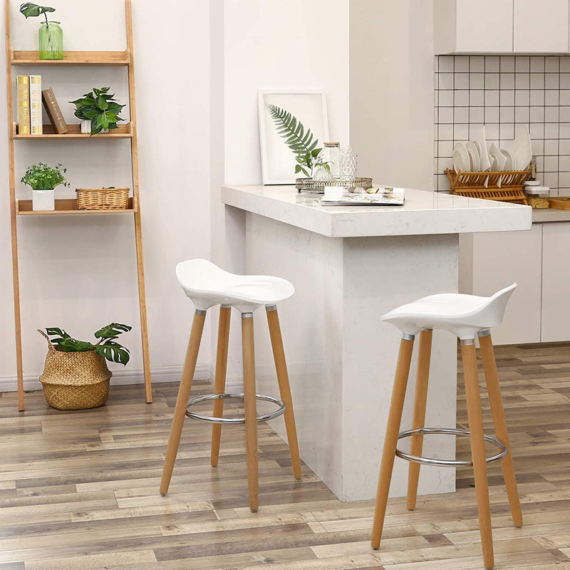 Set van 2 barkrukken zithoogte 73 cm barkruk poten van beuken zitschaal van kunststof wit LJB20W