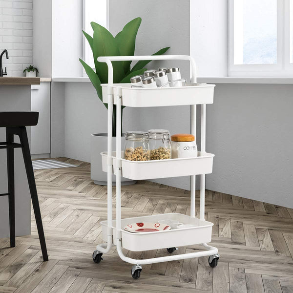 serveerwagen, keukentrolley met handgreep, metalen frame, badkamer opbergwagen keukenwagen,