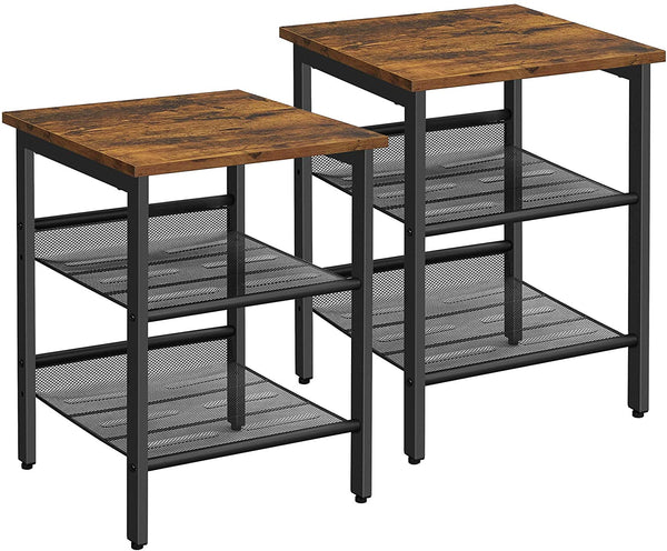 Nachtkastjes, set van 2 bijzettafels,, kleine salontafels met Vintage bruin-zwart LET24X