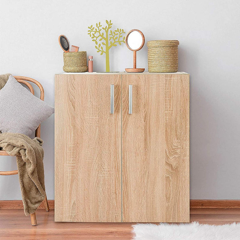 Opbergkast met 2 lagen, houten boekenkast met 2 deuren, moderne multifunctionele staande opslagkast, kast voor woonkamer, studeerkamer & slaapkamer, 60 x 32 x 77cm (Natuurlijk)