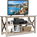 TV-tafel,120 cm  3 laags industriële tv-meubel met open planken, stevig X-stijl frame, handig kabelbeheer gaatje, boerenhuis tv-kast tv-plank tv-standaard,  120 x 40 x 60 cm (Grijs)