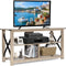 TV-tafel,120 cm  3 laags industriële tv-meubel met open planken, stevig X-stijl frame, handig kabelbeheer gaatje, boerenhuis tv-kast tv-plank tv-standaard,  120 x 40 x 60 cm (Grijs)