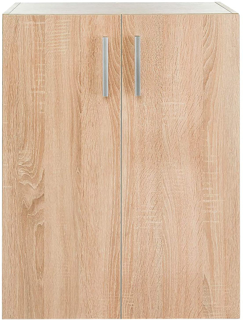 Opbergkast met 2 lagen, houten boekenkast met 2 deuren, moderne multifunctionele staande opslagkast, kast voor woonkamer, studeerkamer & slaapkamer, 60 x 32 x 77cm (Natuurlijk)